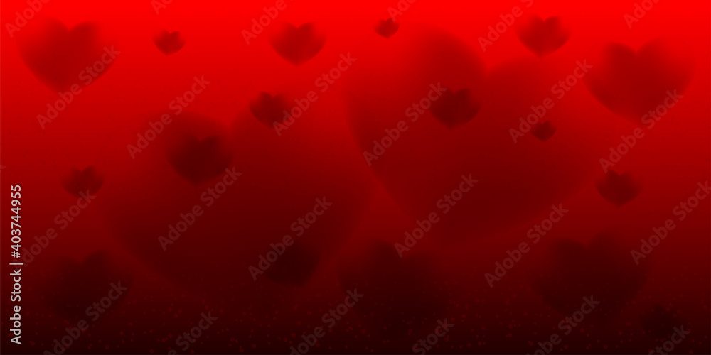 Illustration for Valentine's day with hearts on red background.