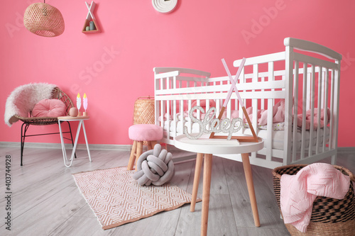 Fototapeta Naklejka Na Ścianę i Meble -  Interior of modern children's room with comfortable bed