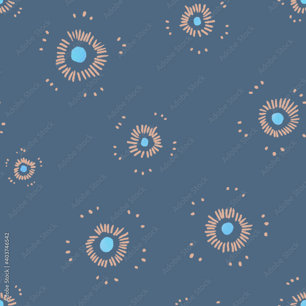 Seamless texture of sunflower. Hand drawn sketch watercolour painting on blue background. Seamless texture of sunflower. Hand drawn sketch watercolour painting on blue background.
