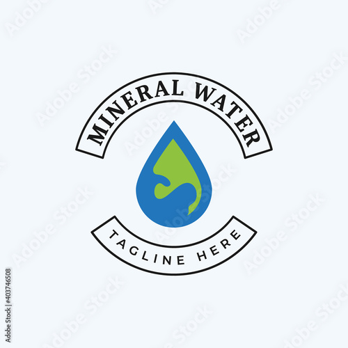 Logo vector design for mineral water business with water drop icon illustration in blue and green colors