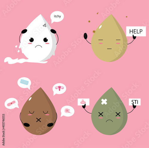 Vaginal discharge concept illustration in cute or kawaii style photo