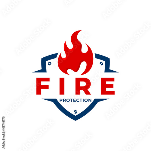 Fire shield protection logo template design vector red and blue color