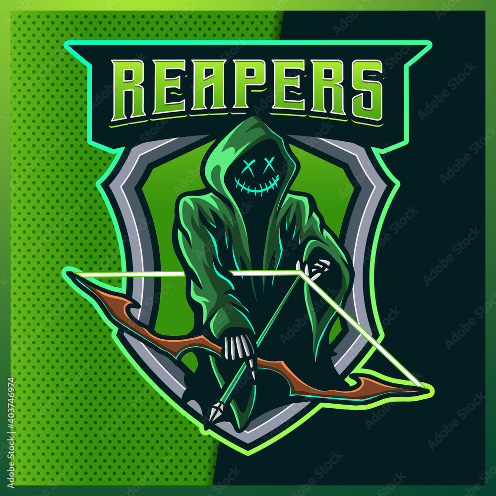 Hood Reaper glow Green color esport and sport mascot logo design