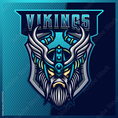 God Odin Viking esport and sport mascot logo design with modern illustration concept for team, badge, emblem and t-shirt printing. Barbarian god illustration on isolated background. Premium Vector