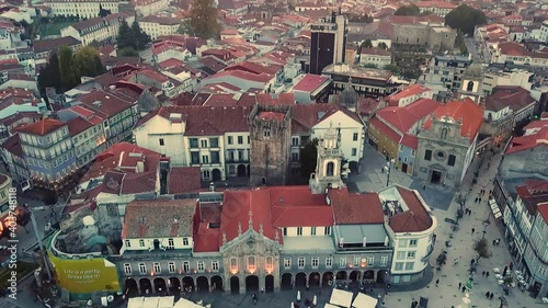 Portugal Braga drone shot aerial view look from above flying over the city center