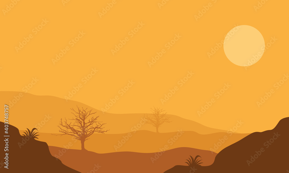 Naklejka premium Nice desert view in the afternoon. Vector illustration
