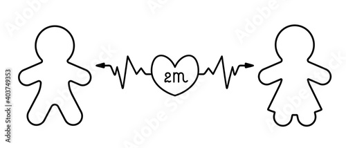 Social distance. Silhouettes of people in love with a heart and an arrow between them. Distance 2 meters. Measures taken due to the spread of the coronavirus infection COVID-19. Vector icons. Isolated