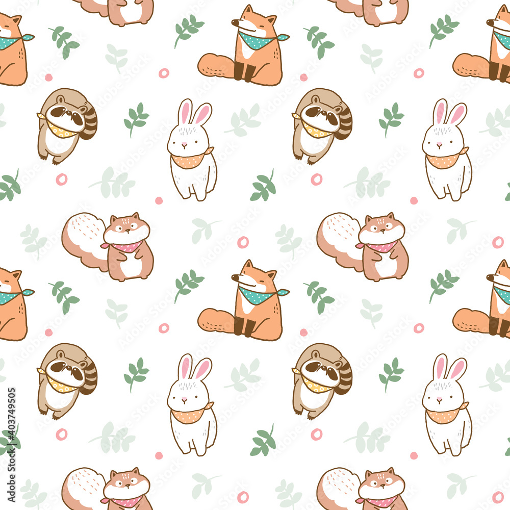 Seamless Pattern with Cute Animal Illustration Design on White Background Seamless Pattern with Cute Animal Illustration Design on White Background