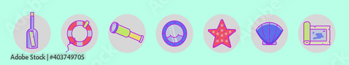 set of nautical cartoon icon design template with various models. vector illustration isolated on blue background