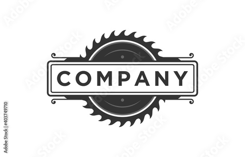 Circular saw blade logo design vintage silhouette premium vector