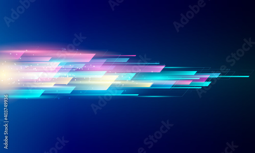Modern abstract high-speed movement. Colorful dynamic motion on a blue background. Movement sport pattern for banner or poster design background concept.