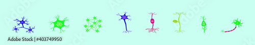 set of neuron cartoon icon design template with various models. vector illustration isolated on blue background