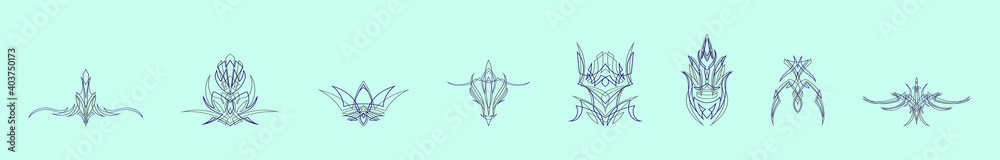 set of pinstripes cartoon icon design template with various models. vector illustration isolated on blue background set of pinstripes cartoon icon design template with various models. vector illustration isolated on blue background