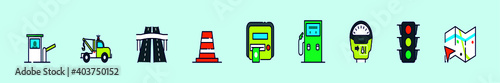 set of road traffic cartoon icon design template with various models. vector illustration isolated on blue background