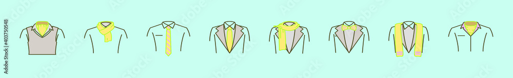 set of neck tie and scarf cartoon icon design template with various models. vector illustration isolated on blue background