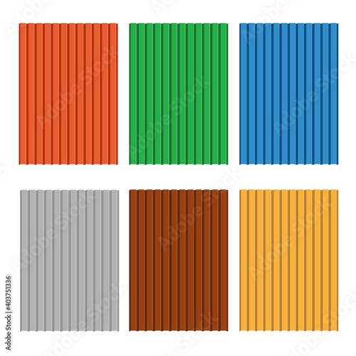 Set of different types of metal profile for fence, roof.