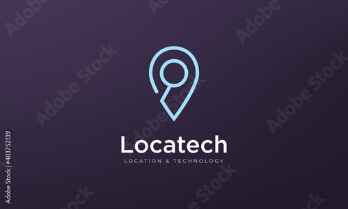logo or pin icon, Simple position location with magnifying glass