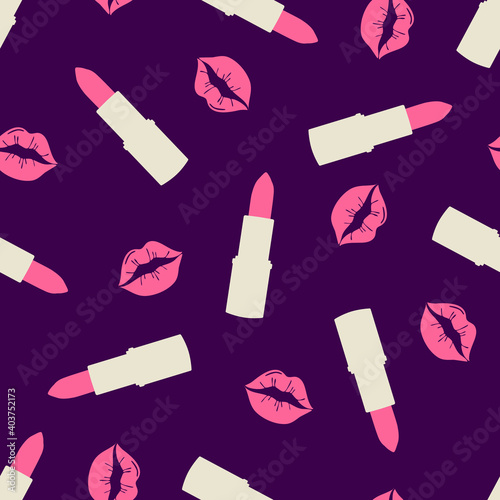 fashion pattern with gold lipstick and kisses 