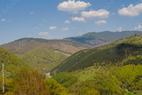 Mountain landscape in the Southern Carpathians  near Ruc  r  Romania