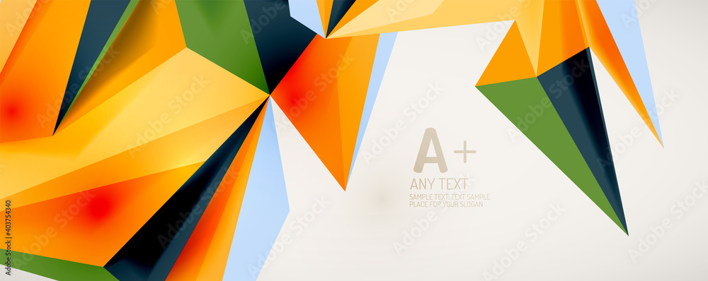 Vector triangle geometric backgrounds. Low poly 3d shape on light backdrop. Vector illustration for covers, banners, flyers and posters and other designs Vector triangle geometric backgrounds. Low poly 3d shape on light backdrop. Vector illustration for covers, banners, flyers and posters and other designs