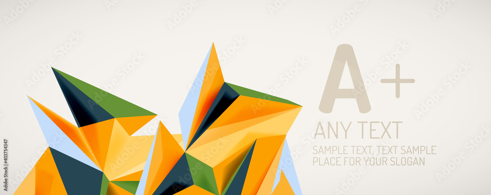 Vector triangle geometric backgrounds. Low poly 3d shape on light backdrop. Vector illustration for covers, banners, flyers and posters and other designs Vector triangle geometric backgrounds. Low poly 3d shape on light backdrop. Vector illustration for covers, banners, flyers and posters and other designs