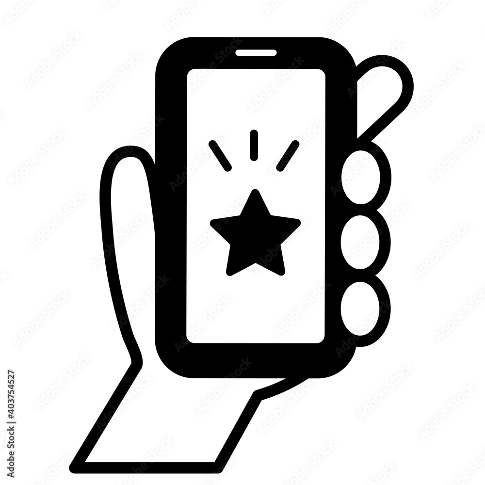 星マークが表示されているスマートフォンをつかんでいる手のアイコンイラスト Stock Vector Adobe Stock