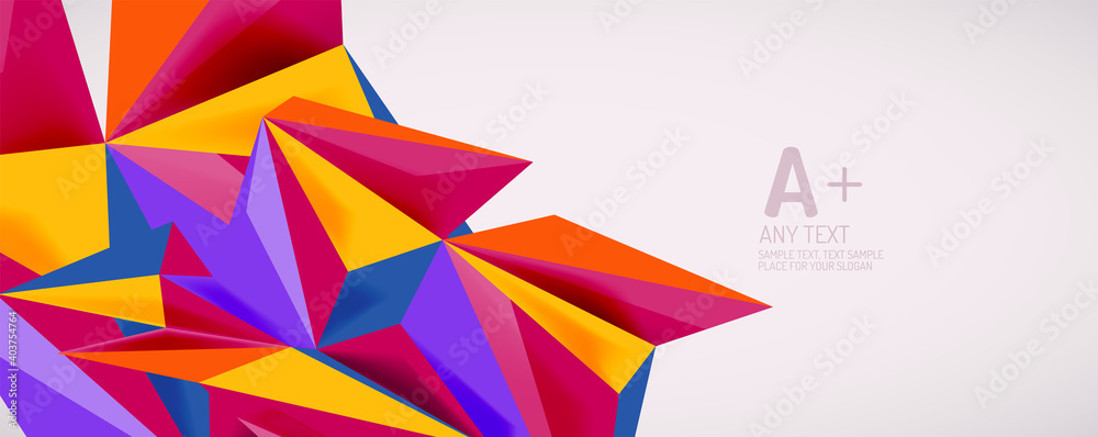 Vector triangle geometric backgrounds. Low poly 3d shape on light backdrop. Vector illustration for covers, banners, flyers and posters and other designs Vector triangle geometric backgrounds. Low poly 3d shape on light backdrop. Vector illustration for covers, banners, flyers and posters and other designs