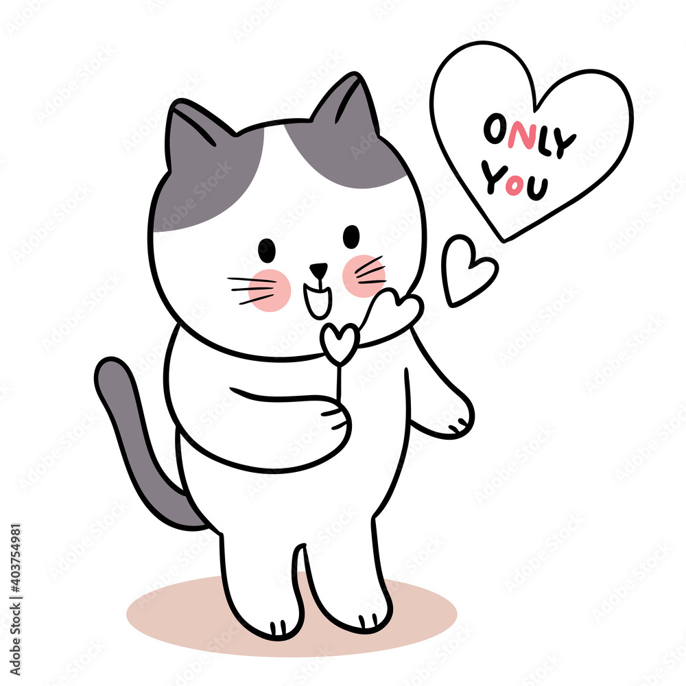 Hand draw cartoon cute Valentine day, Cat and heart bubble vector. Hand draw cartoon cute Valentine day, Cat and heart bubble vector.