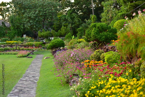 Spring Formal Garden. Beautiful garden of colorful flowers.Landscaped Formal Garden. Park. Beautiful Garden 