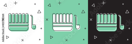 Set Sauna bucket and ladle icon isolated on white and green, black background. Vector Illustration.