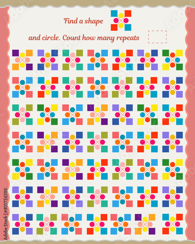  Puzzle for children and adults. Development of attention, thinking, memory. Find and count how many of these shapes worksheet