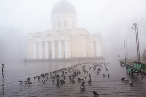 A beautiful foggy winter morning in Chisinau Moldova.