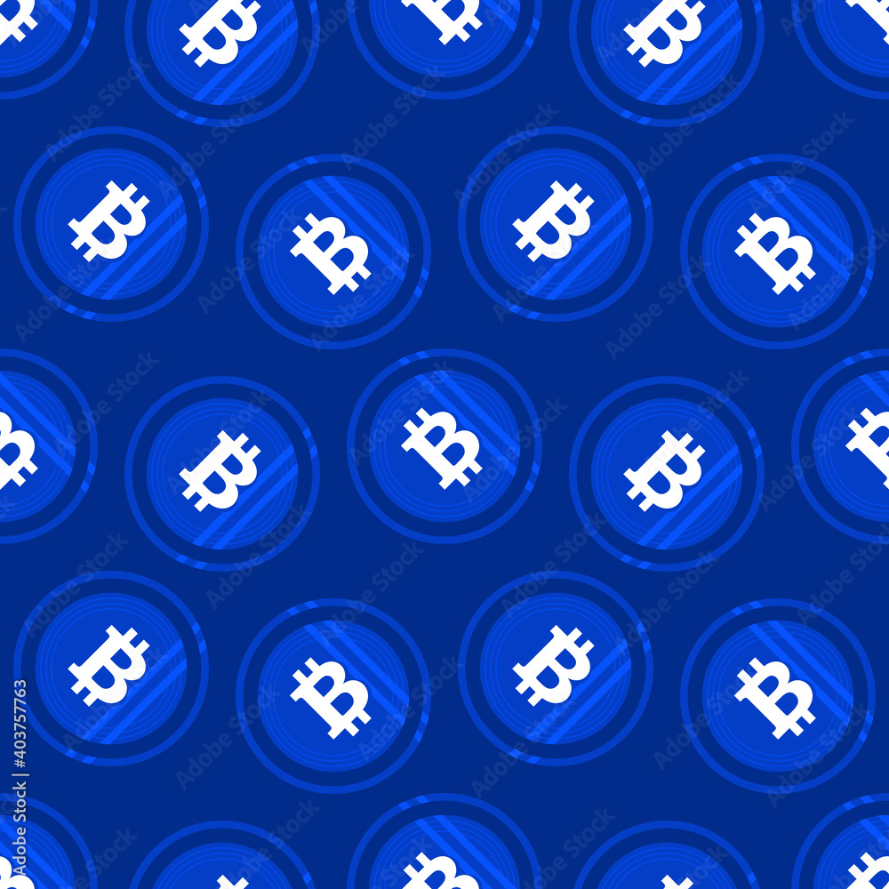 Blue bitcoin cryptocurrancy signs, symbols, icons vector seamless pattern background.