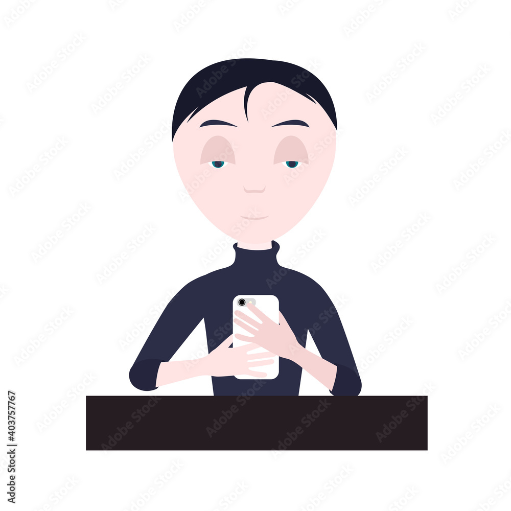 man with smartphone at the table. flat isolated vector man with smartphone at the table. flat isolated vector