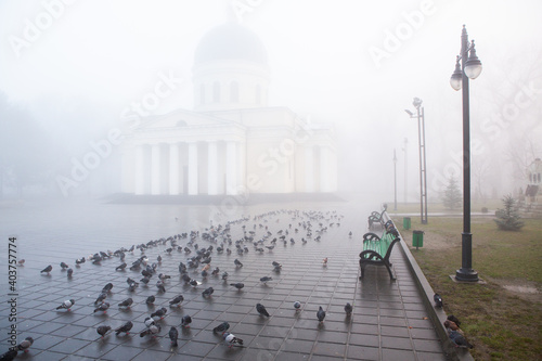 A beautiful foggy winter morning in Chisinau Moldova.