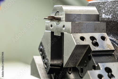 Cnc machine. The CNC lathe machine or Turning machine. Turning numerical control machine with tools and chuck.