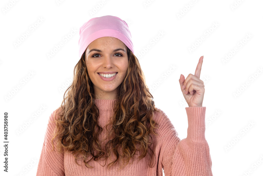 Hopeful woman with cancer wearing a thoughtful pink scarf Hopeful woman with cancer wearing a thoughtful pink scarf