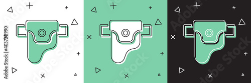 Set Gun in holster, firearms icon isolated on white and green, black background. Vector.