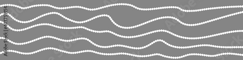 Horizontal border with garlands. White beads on gray background. Vector illustration.