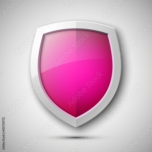 Protection shield concept. Safety badge icon. Privacy banner. Security label. Defense tag. Presentation sticker shape illustration