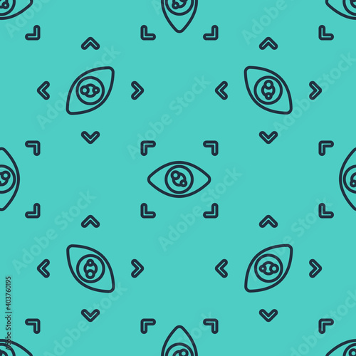 Black line Eye scan icon isolated seamless pattern on green background. Scanning eye. Security check symbol. Cyber eye sign. Vector.