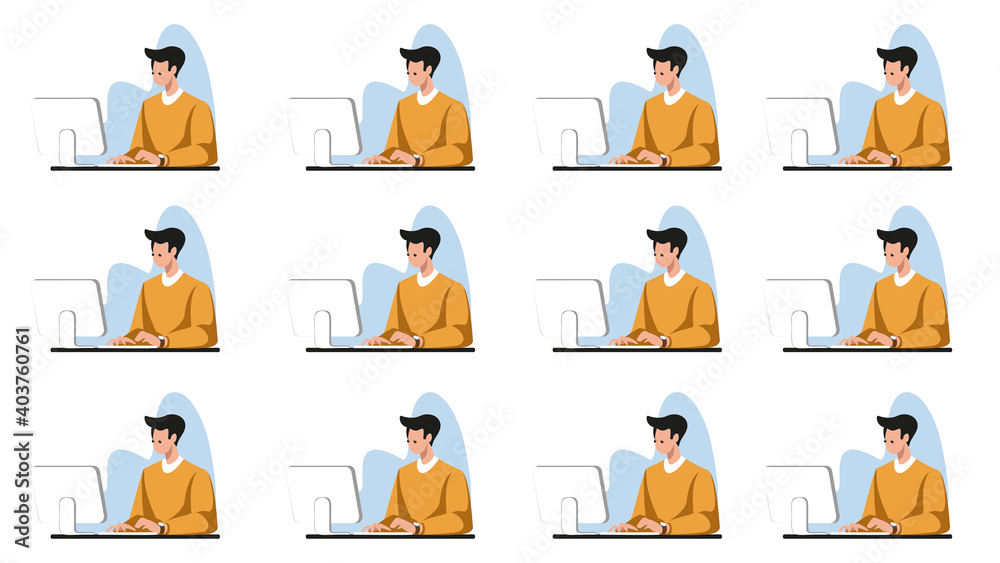 Seamless background pattern of a man character working with computer illustration. Seamless background pattern of a man character working with computer illustration.