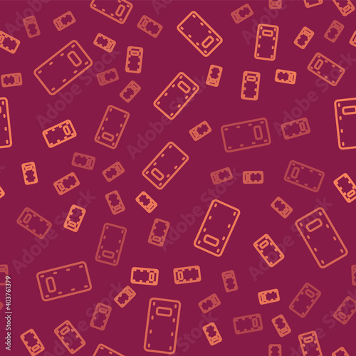Brown line Military assault shield icon isolated seamless pattern on red background. Vector.