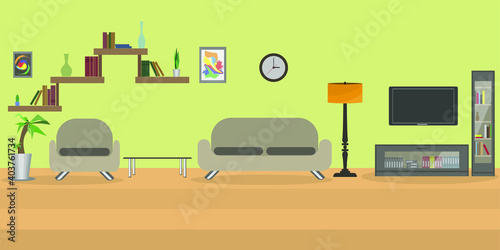 living room interior. comfortable room furnishings with a sofa and TV