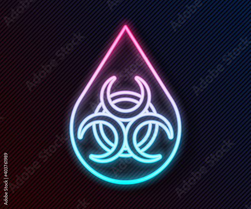 Glowing neon line GMO icon isolated on black background. Genetically modified organism acronym. Dna food modification. Vector.