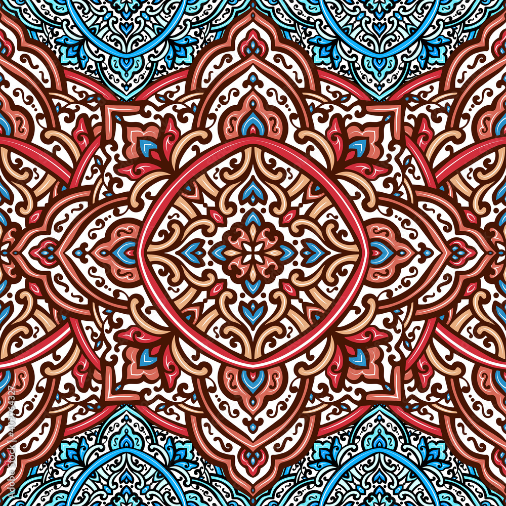 Indian ornament seamless pattern. Traditional Turkish and arabic motifs. Great for fabric and textile, wallpaper, packaging or any desired idea.