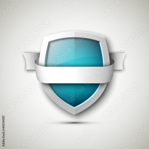 Protected guard shield & band. Safety badge color stripe icon. Privacy banner shield & tape. Security label. Defense tag. Presentation sticker shield ribbon. Defense safeguard stripe. ribbon