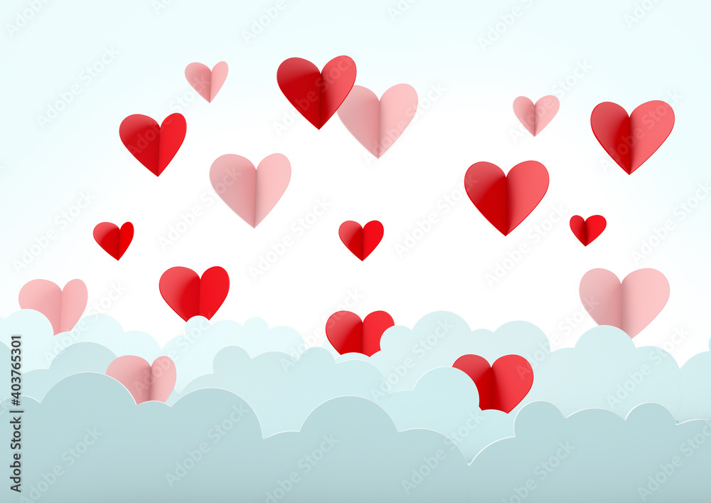 Valentines day concept, clouds and hearts