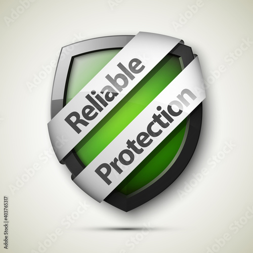 Reliable Protection guard shield concept. Safety badge, protection icon. Privacy colorful banner shield. Security label. Defense tag. Presentation sticker shield. Defense safeguard sign. badge