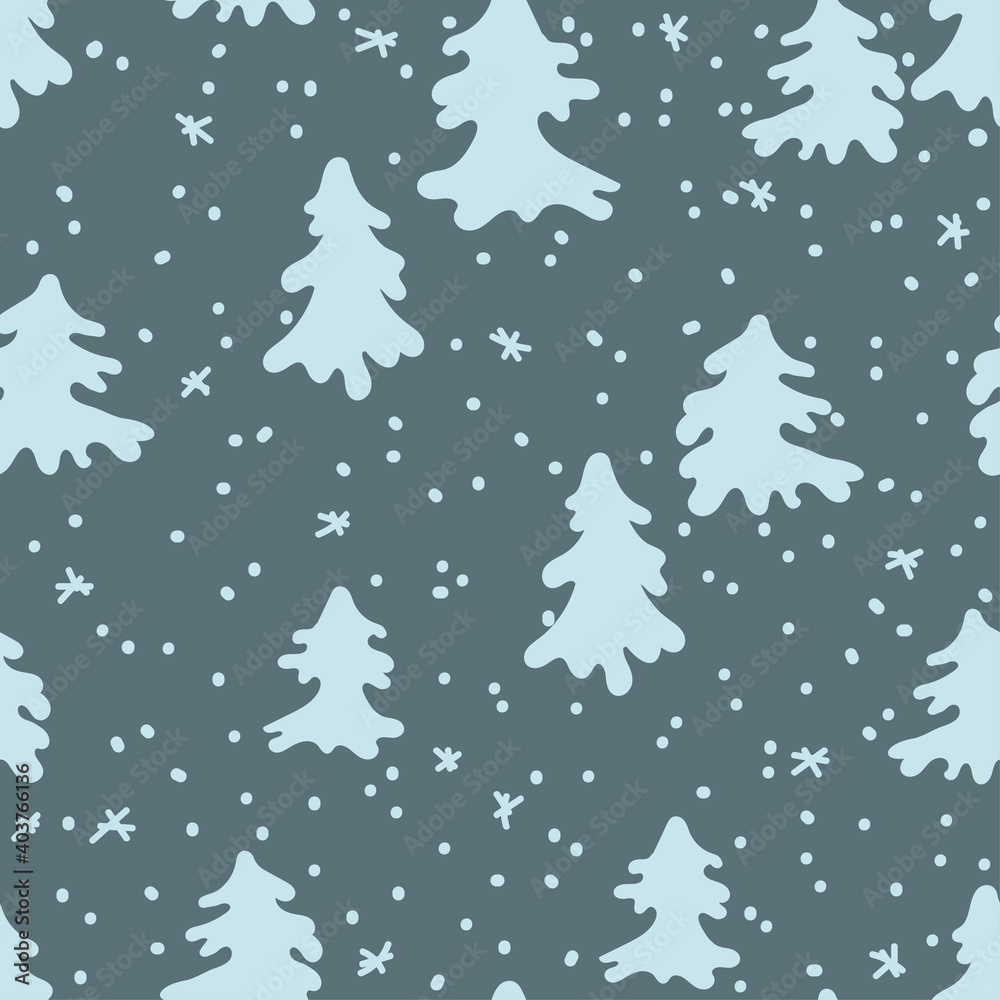 Seamless vector pattern with fir tree and snowfall for wallpaper, pattern fills, web page backgrounds, surface textures, gifts. Creative handmade textures for winter holidays, Christmas, New Year. Seamless vector pattern with fir tree and snowfall for wallpaper, pattern fills, web page backgrounds, surface textures, gifts. Creative handmade textures for winter holidays, Christmas, New Year.